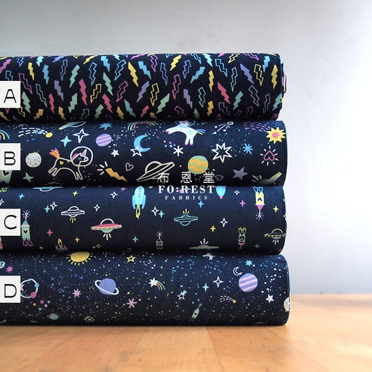 cotton - NeonLight Universe fabric - forest-fabric