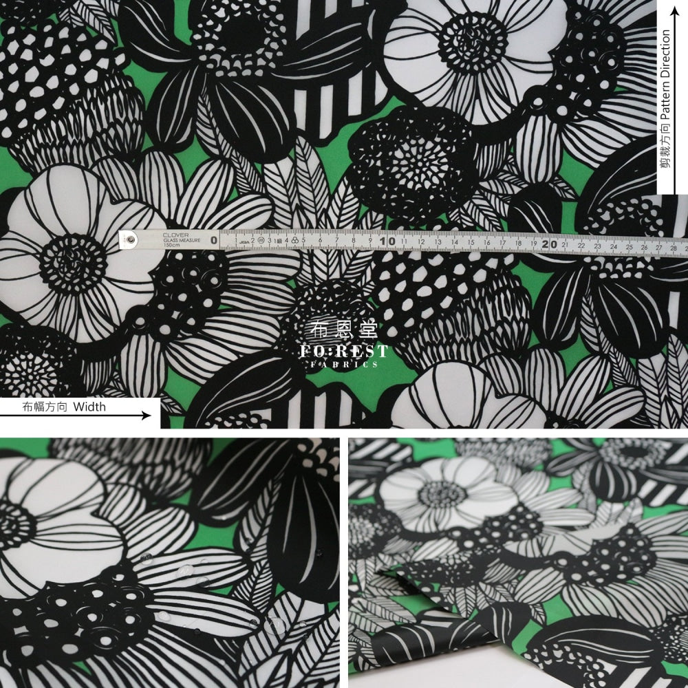 Nylon Waterproof - Art Flower Fabric Green