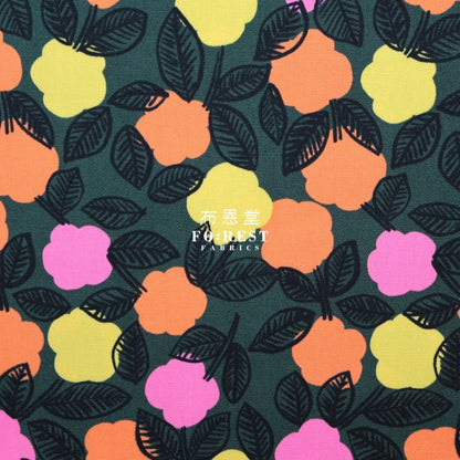 Organic cotton - PIKKU SAARI Iloinen Fabric Dark Green - FO:REST Fabric 布恩堂Liberty fabrictana lawnjapanese fabricykk zipper