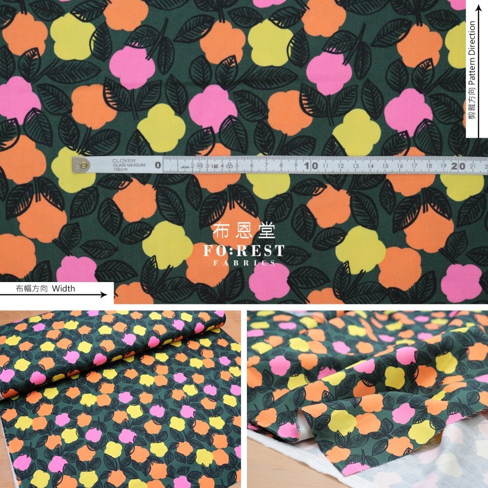Organic cotton - PIKKU SAARI Iloinen Fabric Dark Green - FO:REST Fabric 布恩堂Liberty fabrictana lawnjapanese fabricykk zipper