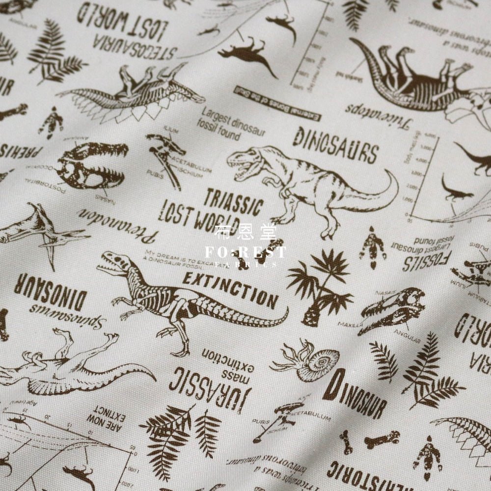 Oxford - Dinosaur fabric Cream - FO:REST Fabric 布恩堂Liberty fabrictana lawnjapanese fabricykk zipper