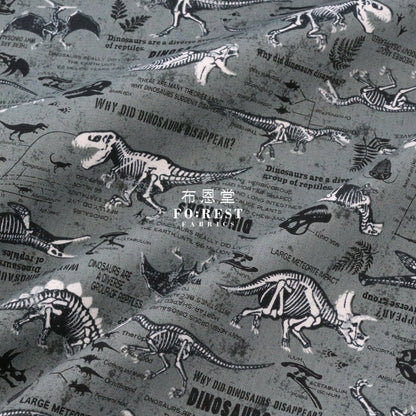 Oxford - Dinosaur fabric Gray - FO:REST Fabric 布恩堂Liberty fabrictana lawnjapanese fabricykk zipper