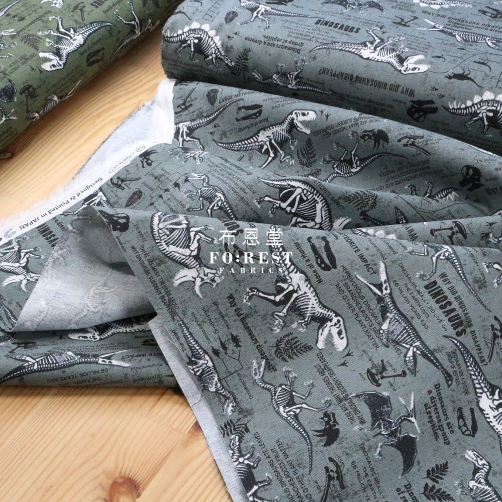 Oxford - Dinosaur fabric Gray - FO:REST Fabric 布恩堂Liberty fabrictana lawnjapanese fabricykk zipper