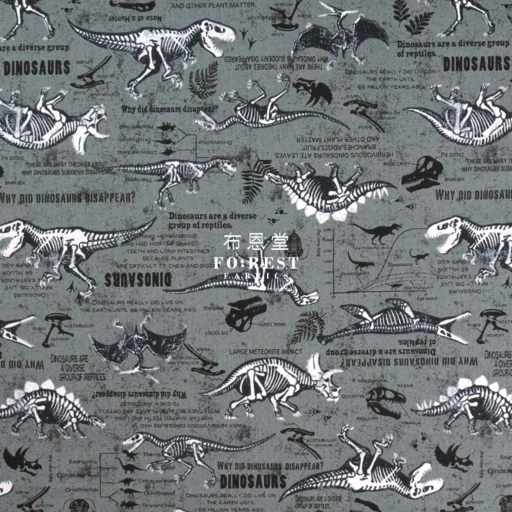 Oxford - Dinosaur fabric Gray - FO:REST Fabric 布恩堂Liberty fabrictana lawnjapanese fabricykk zipper