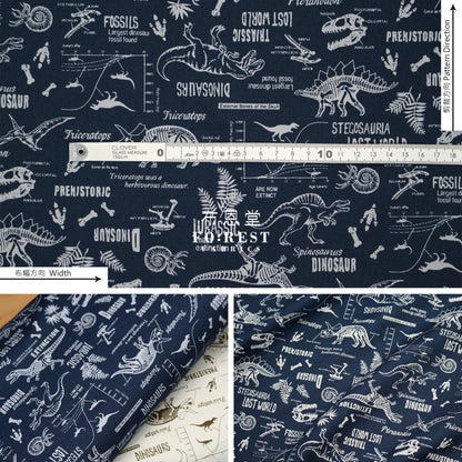 Oxford - Dinosaur Fabric Navy Oxford