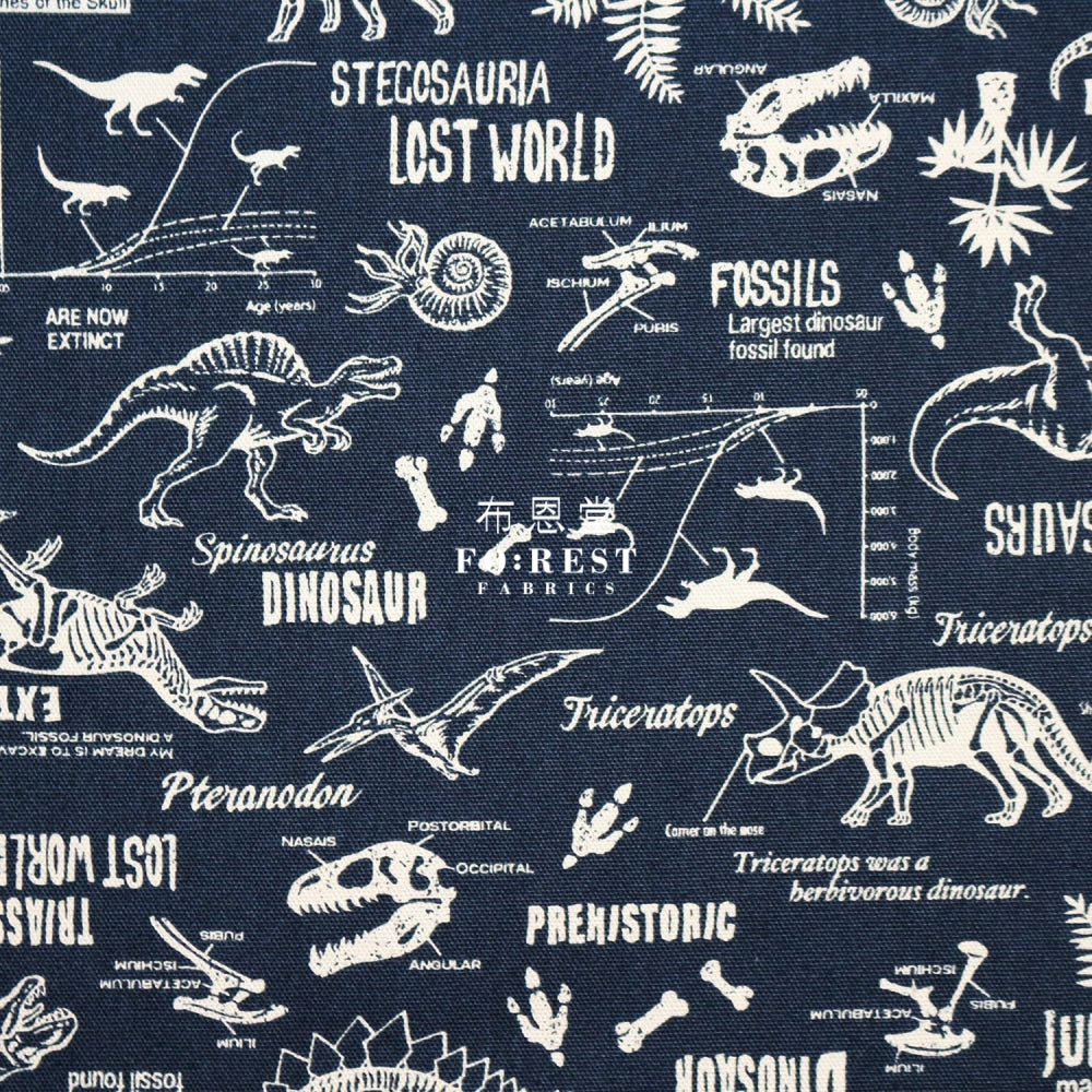 Oxford - Dinosaur Fabric Navy Oxford