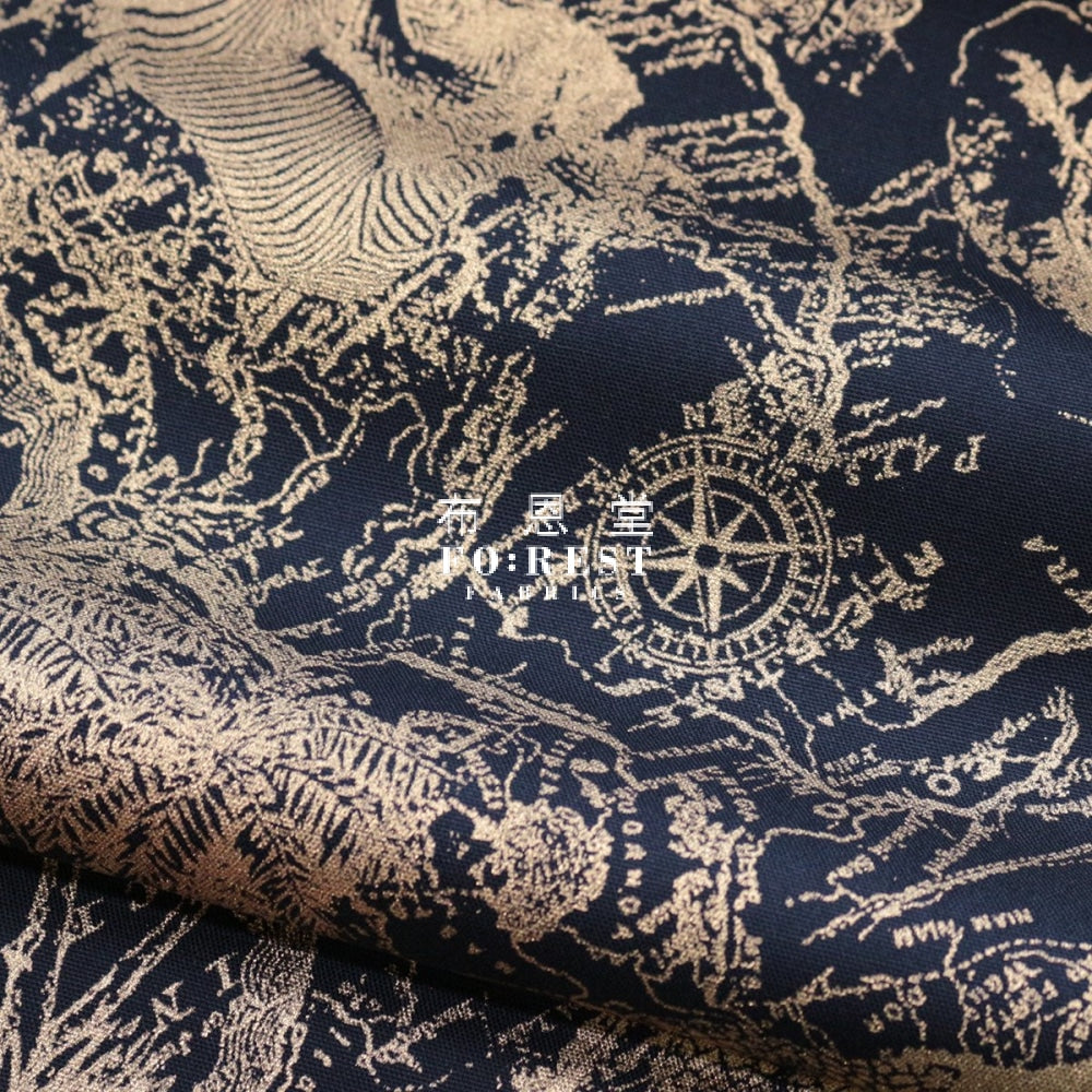 Oxford - Dinosaur Map Fabric Black Oxford