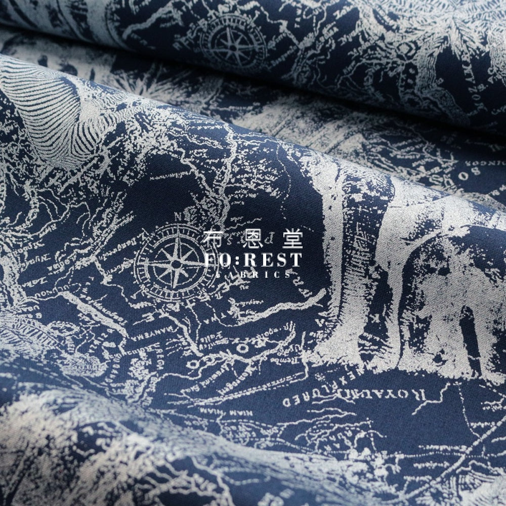 Oxford - Dinosaur Map Fabric Navy Oxford