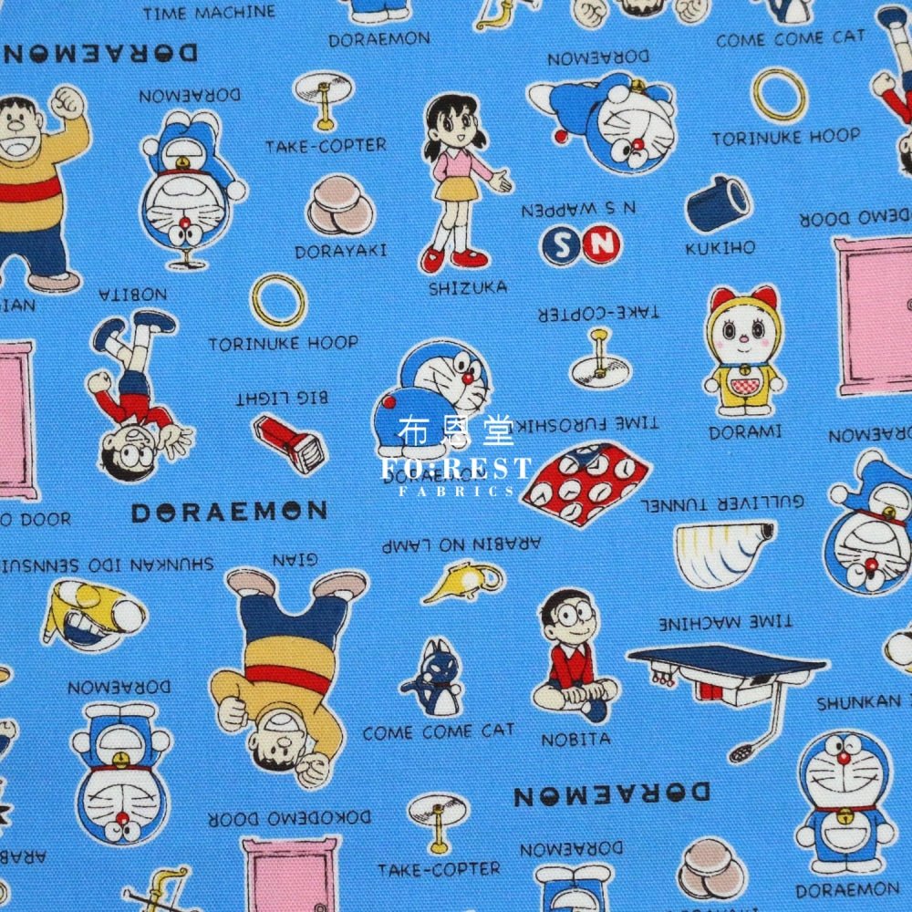 oxford - Doraemon Light Blue fabric (member) - FO:REST Fabric 布恩堂Liberty fabrictana lawnjapanese fabricykk zipper