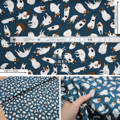 Oxford - Feral Cats Fabric Blue Oxford