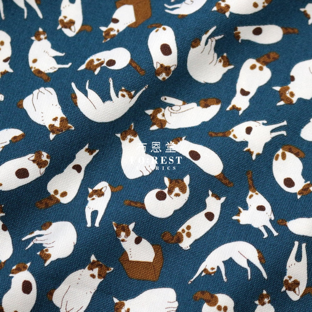Oxford - Feral Cats Fabric Blue Oxford