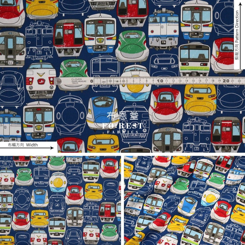 Oxford - JR train fabric Navy - FO:REST Fabric 布恩堂Liberty fabrictana lawnjapanese fabricykk zipper