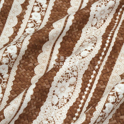 Oxford - striped lace and basket fabric Dark Brown - FO:REST Fabric 布恩堂Liberty fabrictana lawnjapanese fabricykk zipper