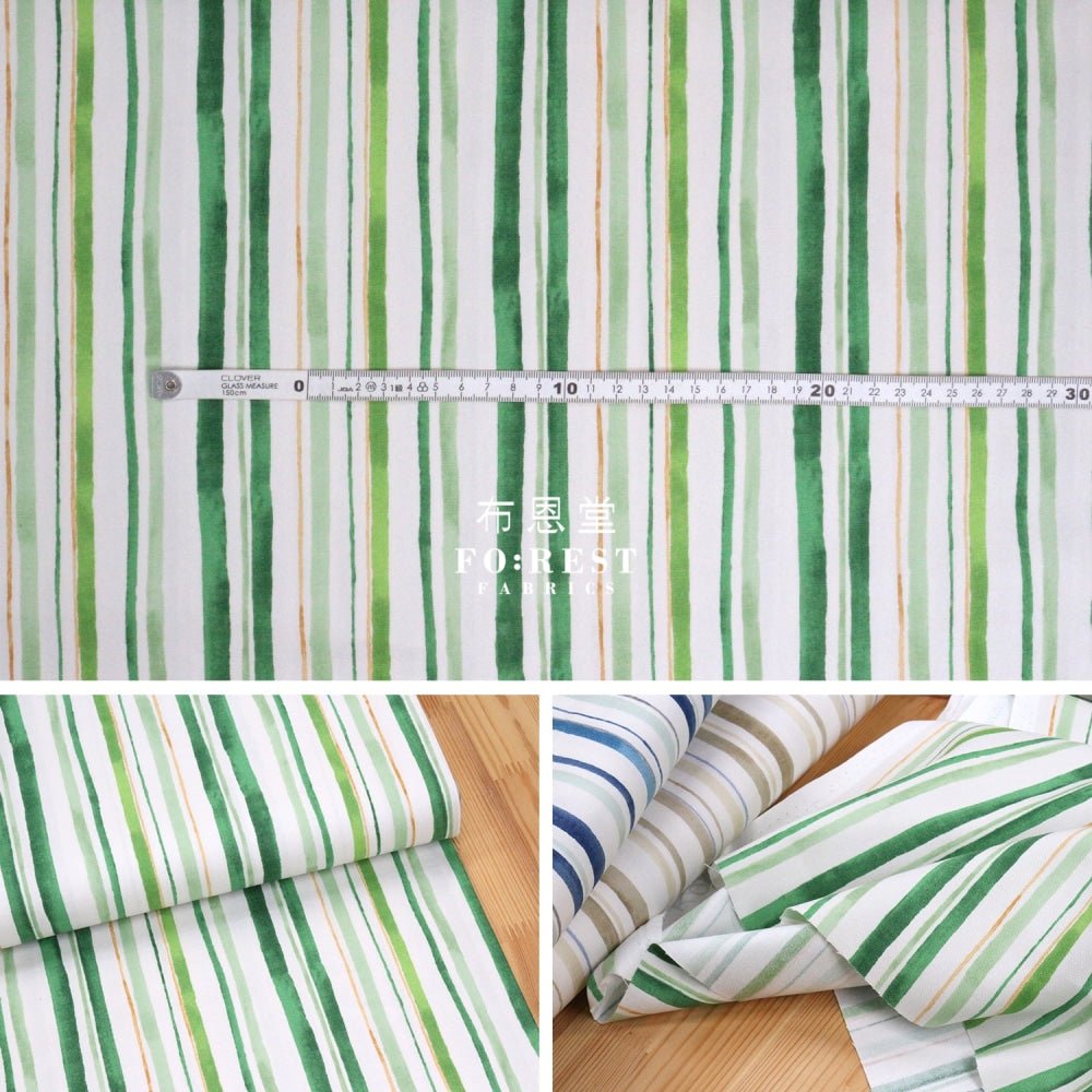 Oxford - TONiTT striped drawing style fabric Green - FO:REST Fabric 布恩堂Liberty fabrictana lawnjapanese fabricykk zipper