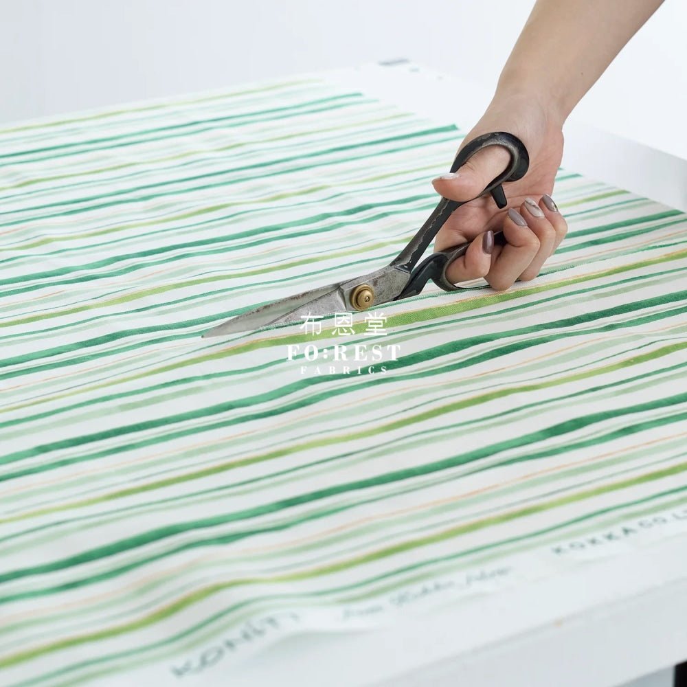 Oxford - TONiTT striped drawing style fabric Green - FO:REST Fabric 布恩堂Liberty fabrictana lawnjapanese fabricykk zipper