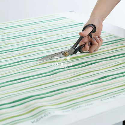 Oxford - TONiTT striped drawing style fabric Green - FO:REST Fabric 布恩堂Liberty fabrictana lawnjapanese fabricykk zipper