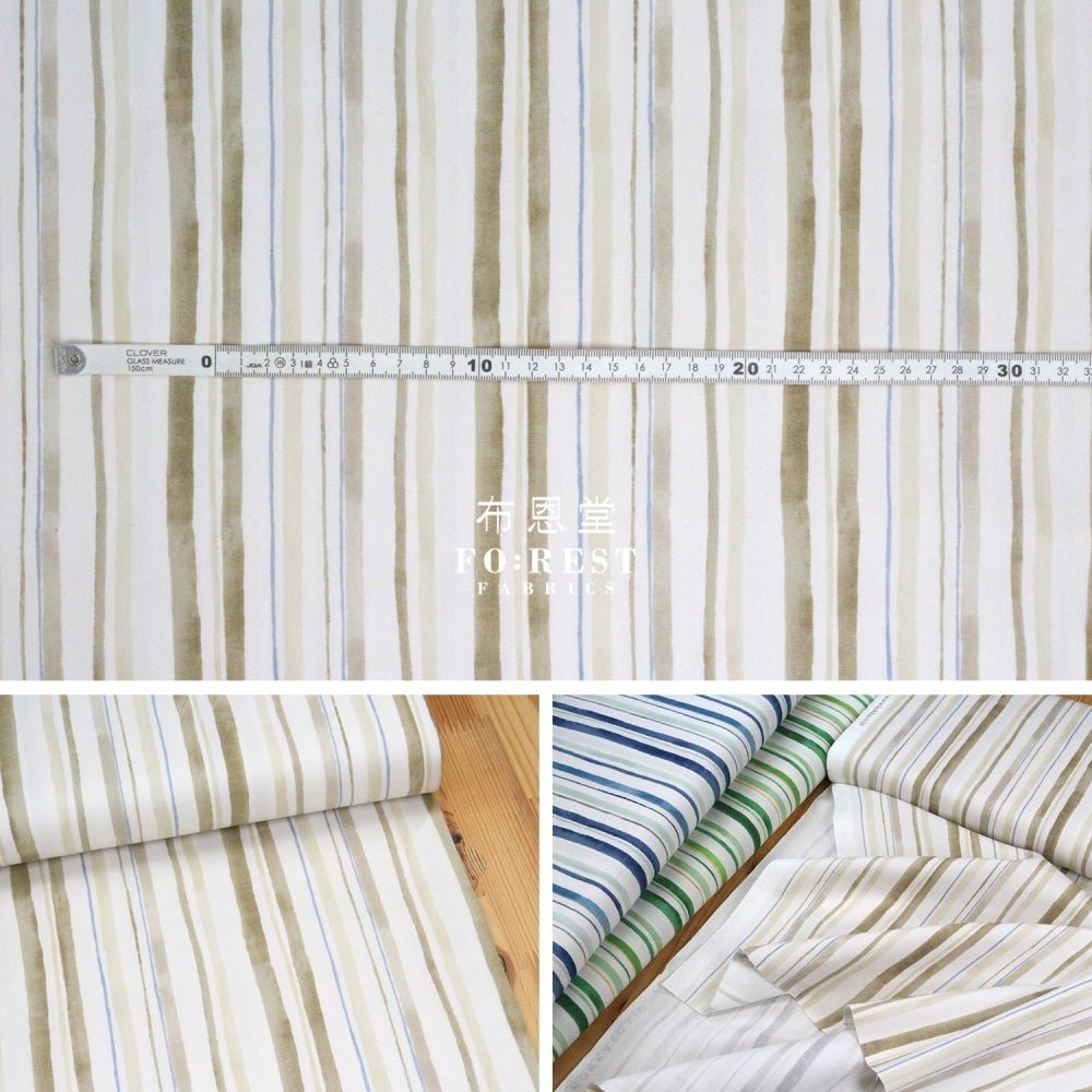Oxford - TONiTT striped drawing style fabric Khaki - FO:REST Fabric 布恩堂Liberty fabrictana lawnjapanese fabricykk zipper