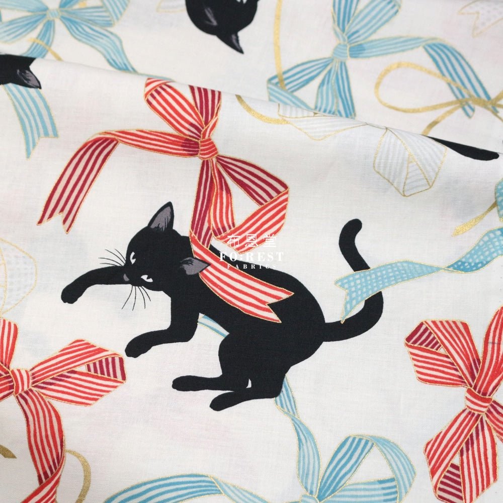 Quilt Gate - cotton - Neko cats Ribbon fabric MILKY - FO:REST Fabric 布恩堂Liberty fabrictana lawnjapanese fabricykk zipper