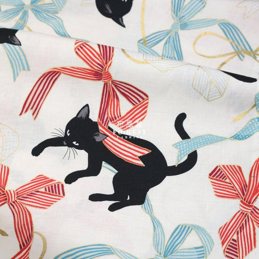 Quilt Gate - cotton - Neko cats Ribbon fabric MILKY - FO:REST Fabric 布恩堂Liberty fabrictana lawnjapanese fabricykk zipper