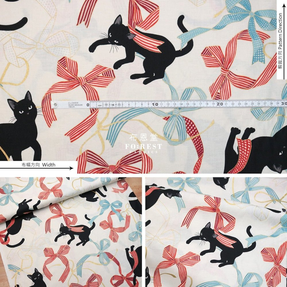 Quilt Gate - cotton - Neko cats Ribbon fabric MILKY - FO:REST Fabric 布恩堂Liberty fabrictana lawnjapanese fabricykk zipper