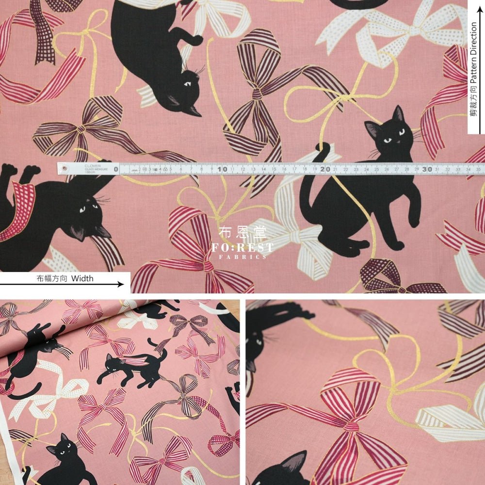 Quilt Gate - cotton - Neko cats Ribbon fabric PINK - FO:REST Fabric 布恩堂Liberty fabrictana lawnjapanese fabricykk zipper