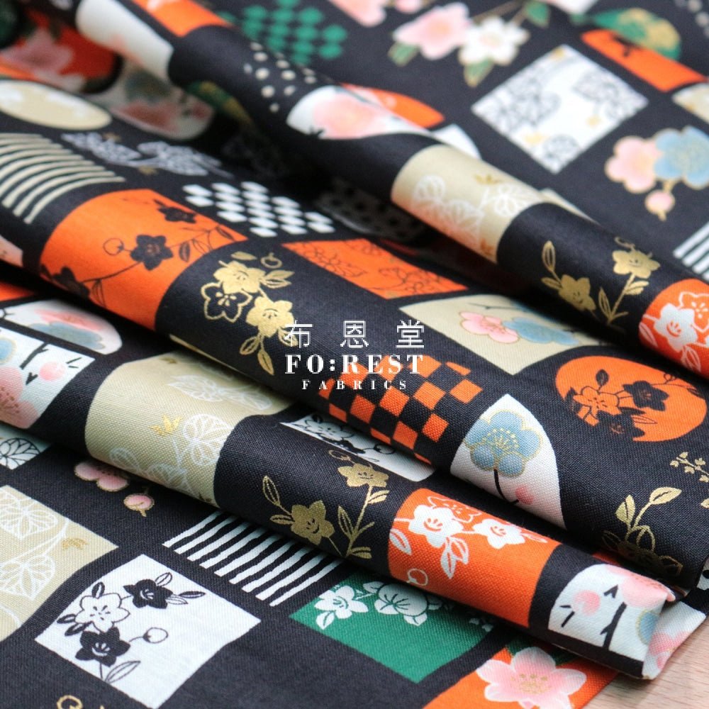 Quilt Gate - cotton - Sakura沈金 fabric Orange - FO:REST Fabric 布恩堂Liberty fabrictana lawnjapanese fabricykk zipper