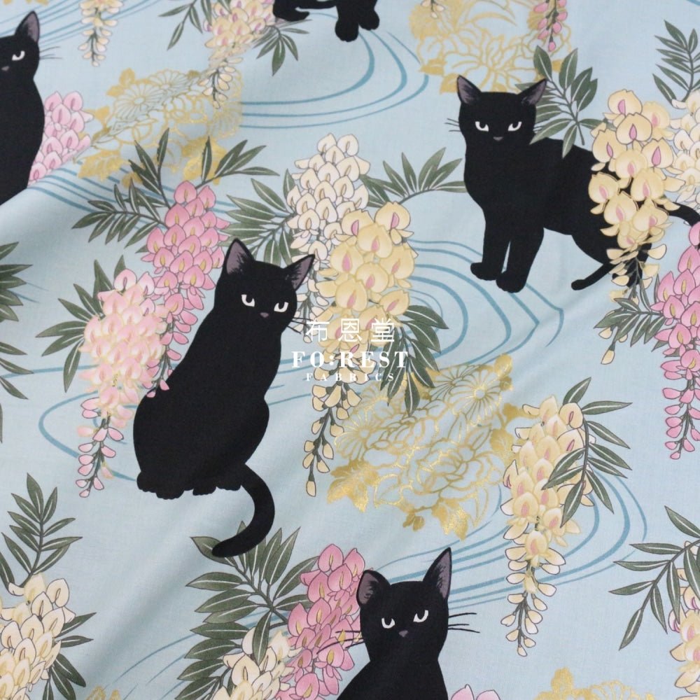 Quilt Gate - cotton - wisteria flower cats fabric Green - FO:REST Fabric 布恩堂Liberty fabrictana lawnjapanese fabricykk zipper