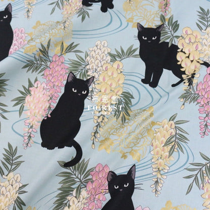 Quilt Gate - cotton - wisteria flower cats fabric Green - FO:REST Fabric 布恩堂Liberty fabrictana lawnjapanese fabricykk zipper