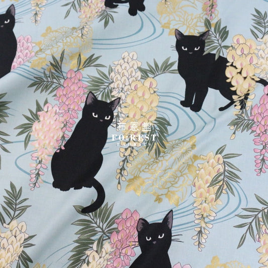 Quilt Gate - cotton - wisteria flower cats fabric Green - FO:REST Fabric 布恩堂Liberty fabrictana lawnjapanese fabricykk zipper