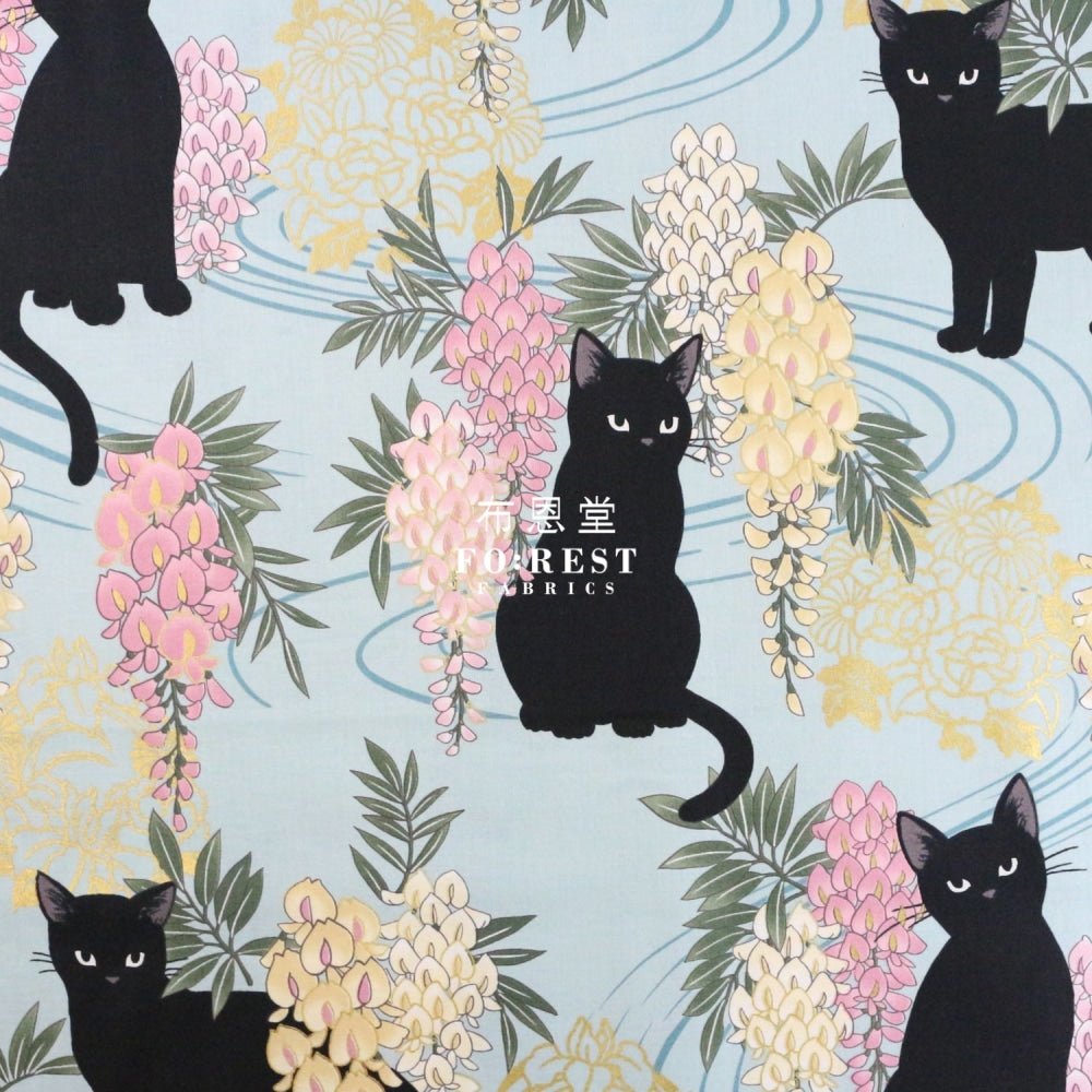 Quilt Gate - cotton - wisteria flower cats fabric Green - FO:REST Fabric 布恩堂Liberty fabrictana lawnjapanese fabricykk zipper