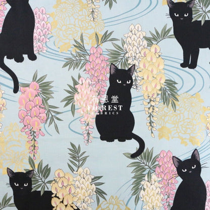 Quilt Gate - cotton - wisteria flower cats fabric Green - FO:REST Fabric 布恩堂Liberty fabrictana lawnjapanese fabricykk zipper