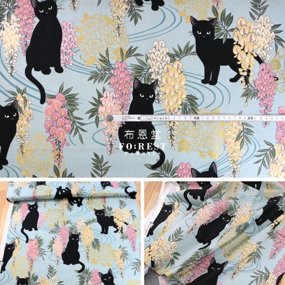 Quilt Gate - cotton - wisteria flower cats fabric Green - FO:REST Fabric 布恩堂Liberty fabrictana lawnjapanese fabricykk zipper