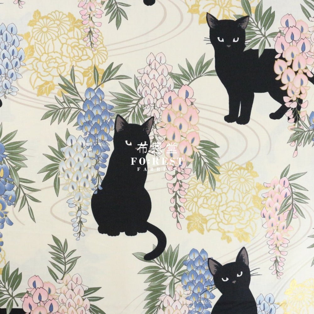Quilt Gate - cotton - wisteria flower cats fabric Milky - FO:REST Fabric 布恩堂Liberty fabrictana lawnjapanese fabricykk zipper