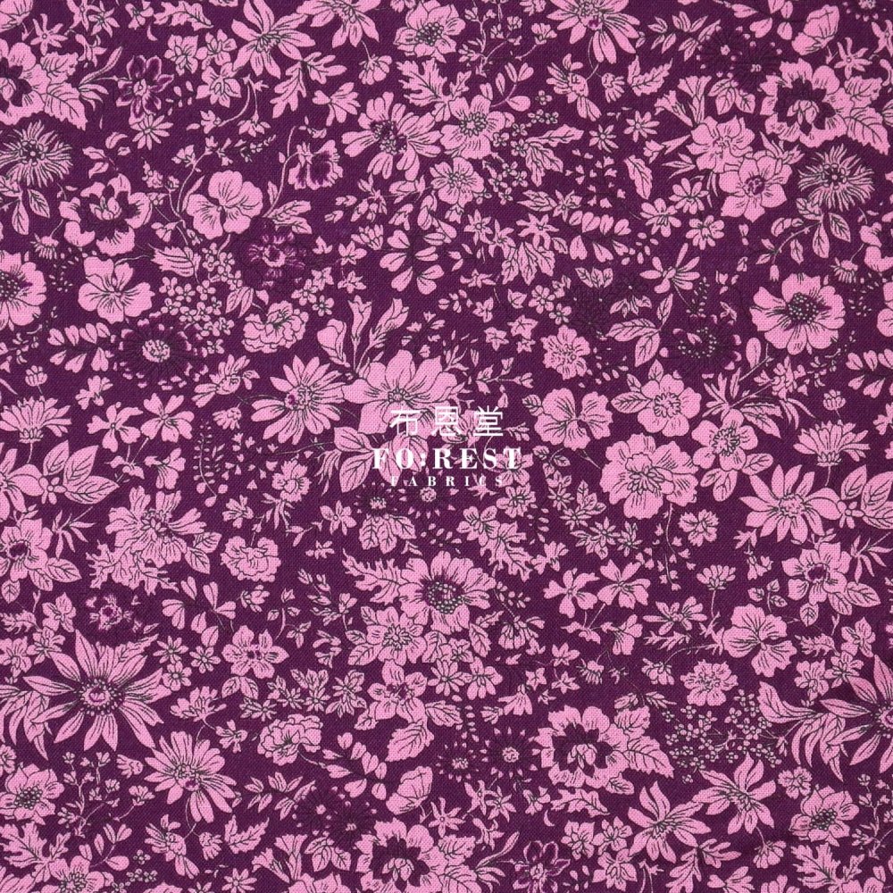 Quilting Liberty - Midnight garden Emily Silhouette Flower Purple - FO:REST Fabric 布恩堂Liberty fabrictana lawnjapanese fabricykk zipper