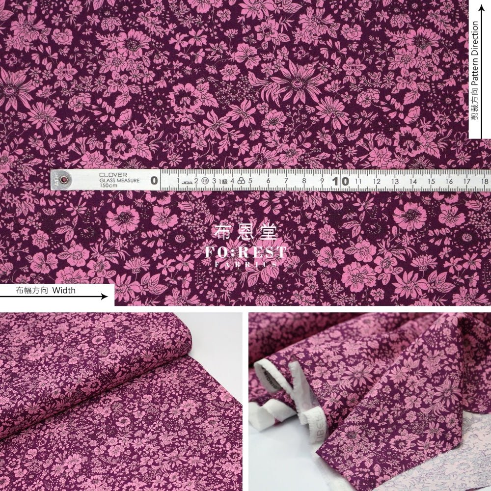 Quilting Liberty - Midnight garden Emily Silhouette Flower Purple - FO:REST Fabric 布恩堂Liberty fabrictana lawnjapanese fabricykk zipper