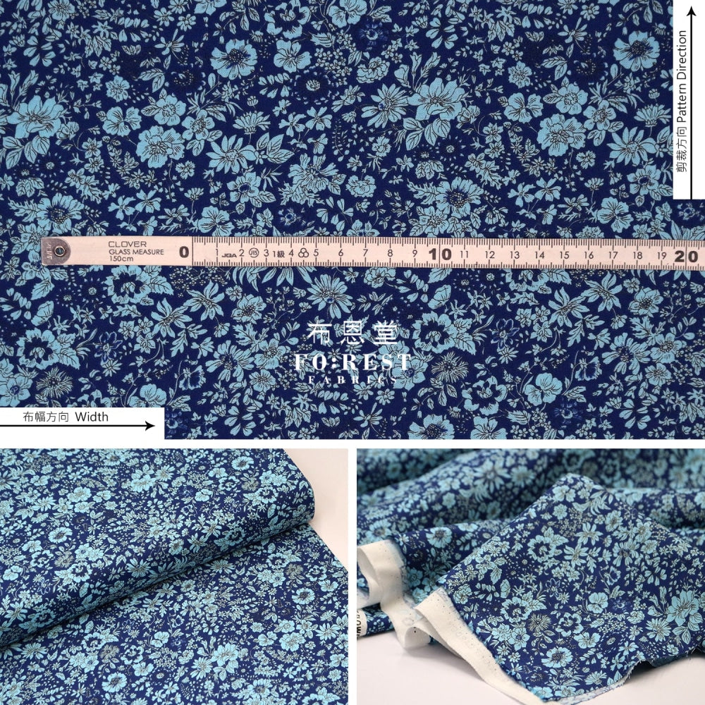 Quilting Liberty - Sunrise Emily Silhouette Flower Navy Lasenby Cotton