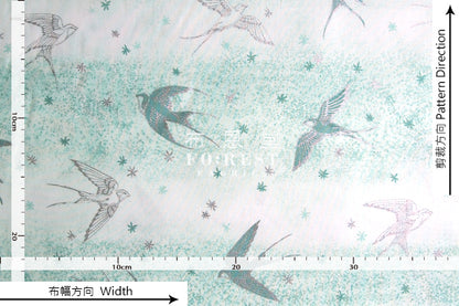 cotton - Swallow in the snow Metallic fabric (green) - forest-fabric