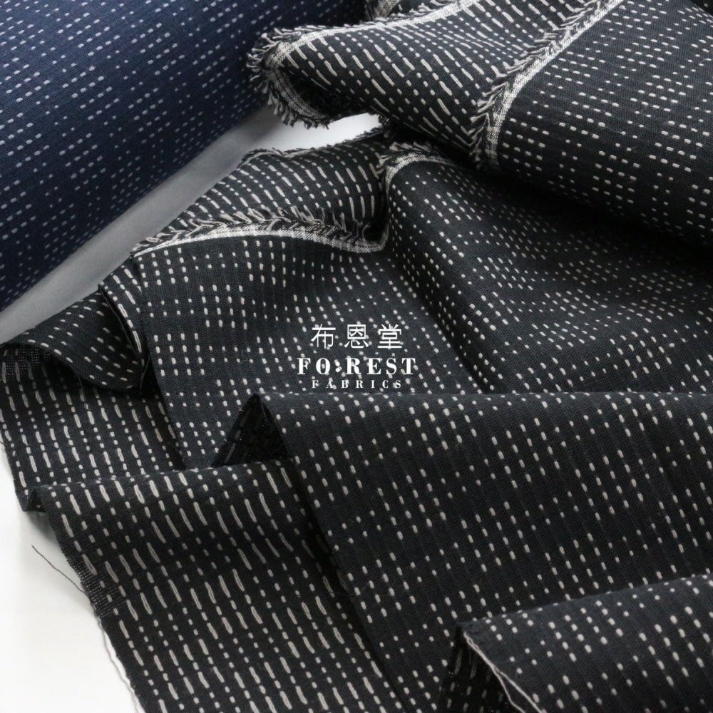 Yarn dyed cotton - Sashiko style 刺子織風 fabric BLACK - FO:REST Fabric 布恩堂Liberty fabrictana lawnjapanese fabricykk zipper