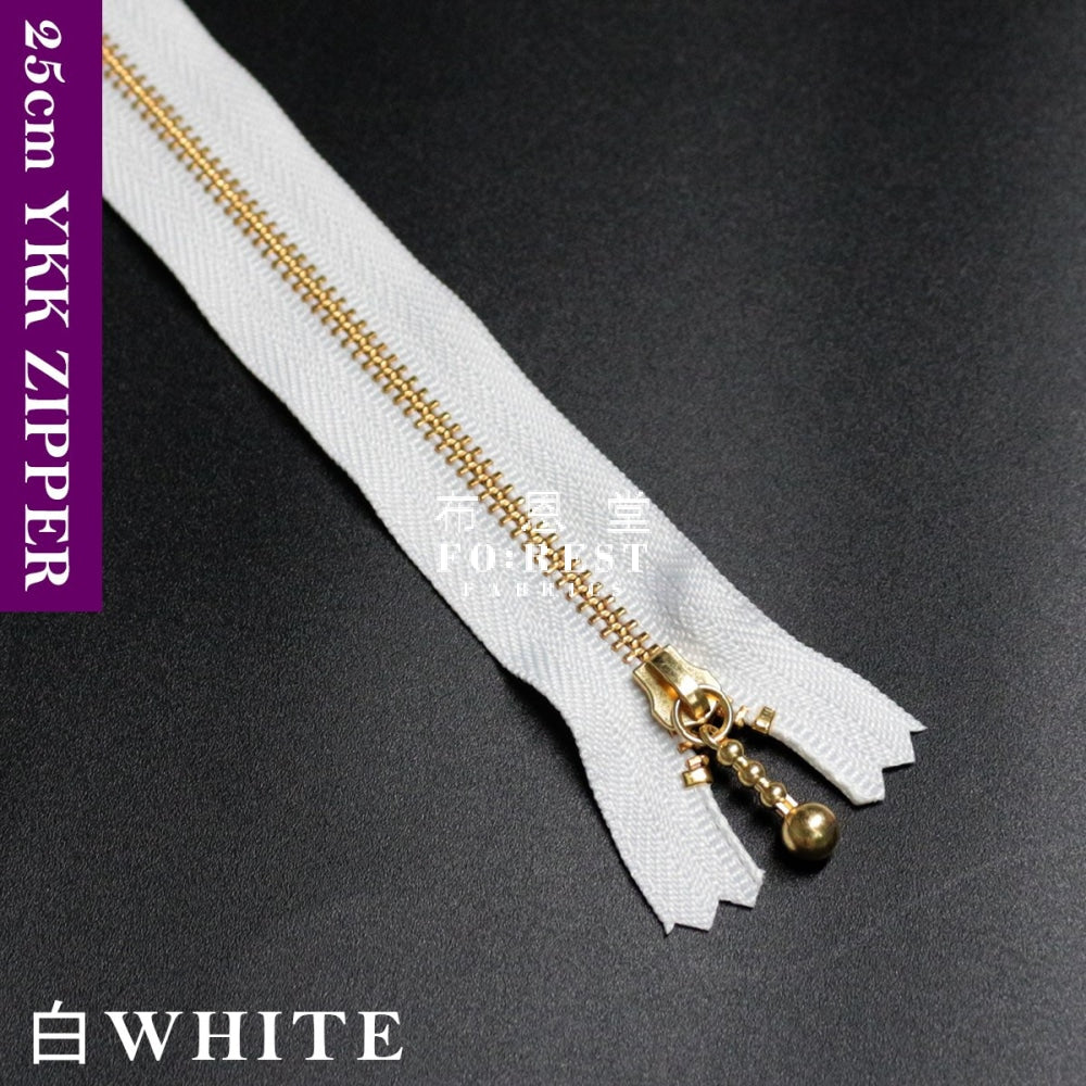 Ykk Zipper Golden 25Cm White